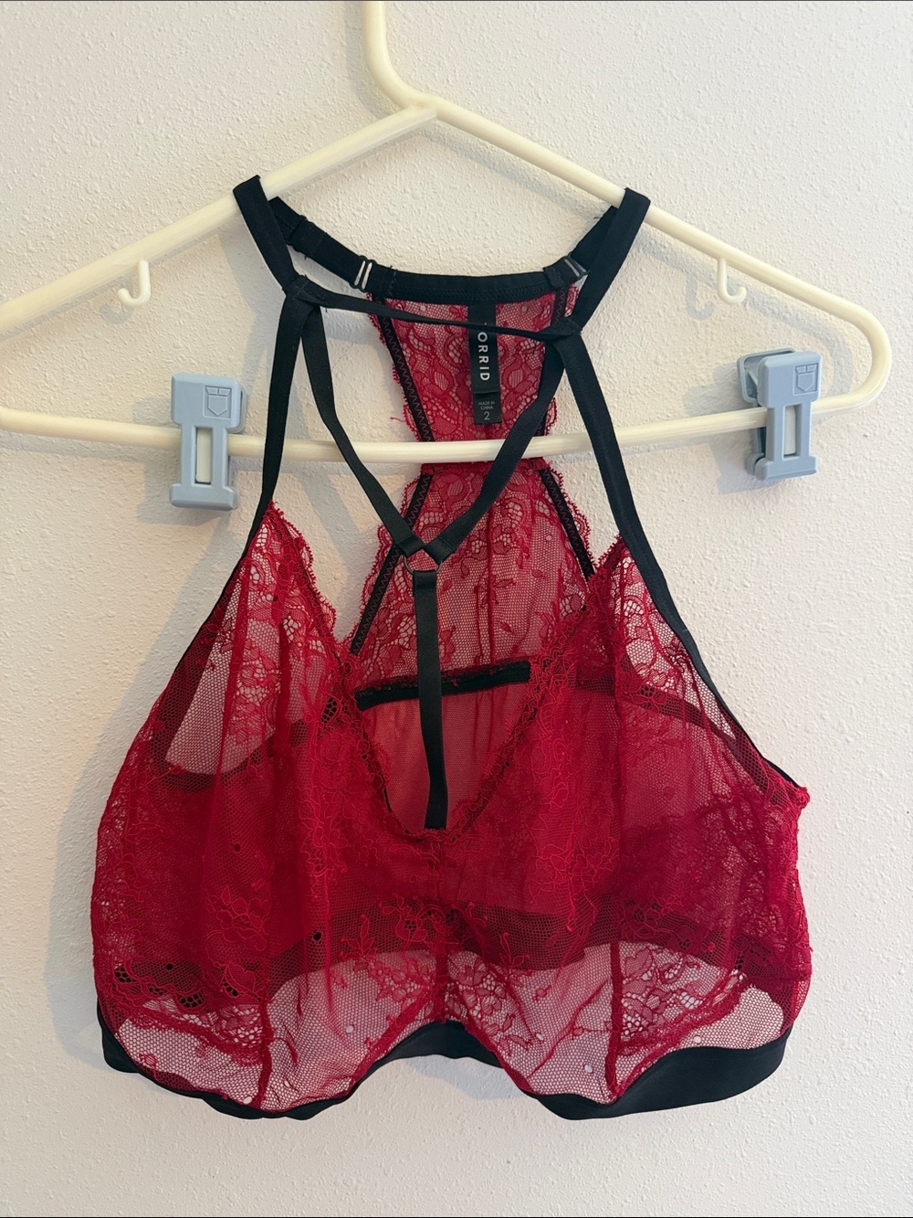 torrid Red Lace High-Neck Bralette with Black Straps